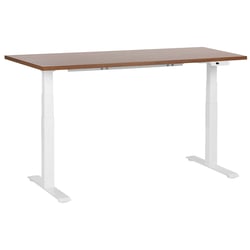 Bureau Électrique Réglable Plateau Bois Foncé et Structure Acier Blanc 160 x 72 cm Hauteur Ajustable Assis Debout Pieds Carrés Design Moderne