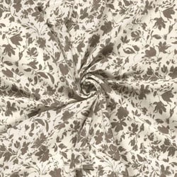Tissu Popeline de Bambou Célestine motif floral Marron sur fond Ecru