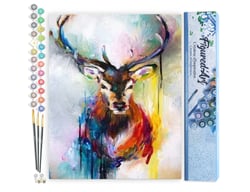 Peinture par Numéro Figured'Art - Portrait de Cerf coloré - Kit de Loisir Créatif DIY Numéro d'Art Complet - 40x50cm sans châssis en bois
