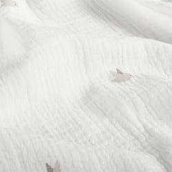 Tissu Double gaze de Coton Petits oiseaux gris sur fond Blanc