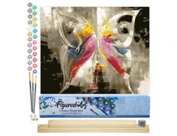 Peinture par Numéro Figured'Art - Papillon Abstrait Coloré - Kit de Loisir Créatif DIY Numéro d'Art Complet - 40x50cm toile roulée + châssis en bois à monter