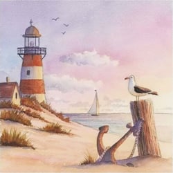 Lot de 4 serviettes en papier découpage collage 33 cm BORD DE MER PHARE ANCRE MOUETTE