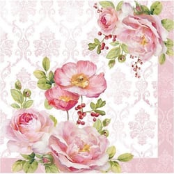 Lot de 4 serviettes en papier découpage collage 33 cm FLEUR ROSE F 901