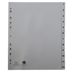 Intercalaires imprimés numériques PP recyclé gris - 12 positions - A4 - Gris - x 20 - Exacompta