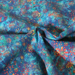 Tissu Popeline de Coton légère Esprit batik sur fond Bleu turquoise