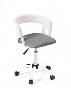 Chaise bureau à roulettes, accoudoirs, assise rembourée, hauteur réglable, pivotant, pied métal AYA (blanc-gris)