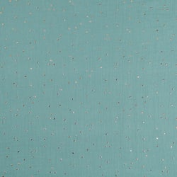 Tissu Double gaze Baya Pois dorés sur fond Vert de gris