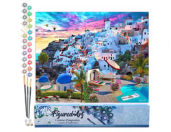 Peinture par Numéro Figured'Art - Paysage de Grèce - Kit de Loisir Créatif DIY Numéro d'Art Complet - 40x50cm sans châssis en bois