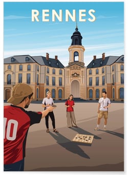Affiche ville Rennes 4 Hôtel de ville | A3 : 29,7x42cm