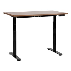 Bureau Électrique Réglable Plateau Bois Foncé et Structure Acier Noir 120 x 72 cm Hauteur Ajustable Assis-Debout Pieds Ronds Design Moderne