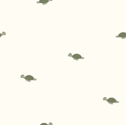 Tissu Jersey Coton LittleBird Tortues vertes sur fond Ecru