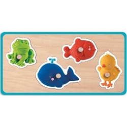 Puzzle en bois quadrinimo - 4 pieces - janod - puzzle a encastrer animaux - puzzle avec boutons