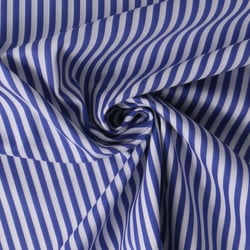 Tissu Coton imprimé  rayé Lisalou sur fond Bleu denim - Au mètre