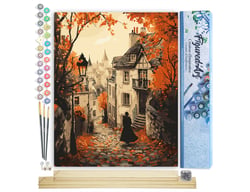 Peinture par Numéro Figured'Art - Promenade d'Automne et vieille Ville - Kit de Loisir Créatif DIY Numéro d'Art Complet - 40x50cm toile roulée + châssis en bois à monter