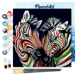 Mini Peinture par Numéro Figured'Art 20x20cm avec cadre Couple de Zèbres colorés - Petit Format