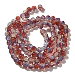 Fil de 105 Perles ronde en verre craquelé cristal 8 mm BLEU ROSE