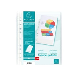 Sachet de 50 pochettes perforées polypropylène grainé 5/100e - A4 - Cristal - x 20 - Exacompta