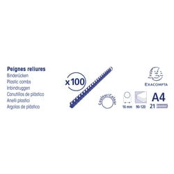 Boite 100 reliures spirales plastique 16mm - Noir - Exacompta