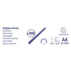 Boite 100 reliures spirales plastique 16mm - Noir - Exacompta