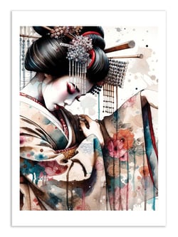 Affiche 50 x 70 cm -  Watercolor Geisha Dancer - Chromatic fusion studio