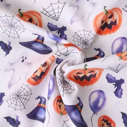 Tissu Coton imprimé  Jackyboo motifs d'halloween sur fond Blanc - Au mètre