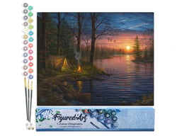 Peinture par Numéro Figured'Art - Camping au bord du lac - Kit de Loisir Créatif DIY Numéro d'Art Complet - 40x50cm sans châssis en bois