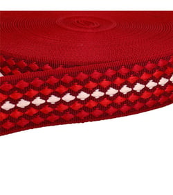 Bobine 14,5m sangle losanges multicolores 38mm rouge