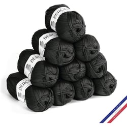 10 pelotes de laine - Noir - 100% coton bio - 3mm - Tricot et crochet - Bergère de France