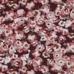 Tissu Viscose extensible Fleuris Mia rose sur fond Bordeaux