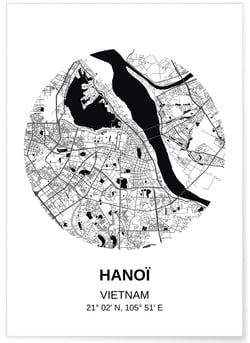Affiche Carte Hanoï | A3 : 29,7x42cm