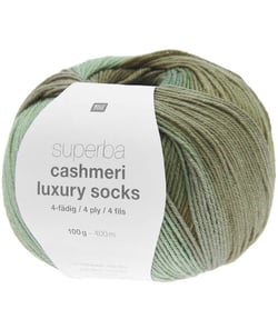 Pelote de Laine à Chaussettes Superba Cashmeri Luxury Socks 4 fils - 100g - Rico Design : Douceur et Luxe pour Vos Pieds Vert (026 - Olive Dégradé)
