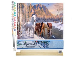 Peinture par Numéro Figured'Art - Chevaux à la fin de l'hiver - Kit de Loisir Créatif DIY Numéro d'Art Complet - 40x50cm toile roulée + châssis en bois à monter
