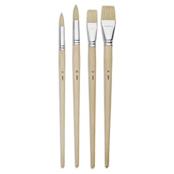4 pinceaux - Plat - Rond - Acrylique et huile - Fibres naturelles - Manche long - Pébéo