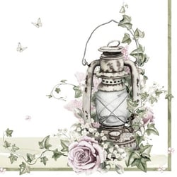 Lot de 4 serviettes en papier découpage collage 33 cm LANTERNE FLEUR ROSE F 611