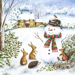 Lot de 4 serviettes en papier découpage collage 33 cm BOHOMME DE NEIGE LAPIN NO 313