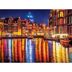 Puzzle ville d'amsterdam et le fleuve d amstel vue de nuit 500 pieces - collection paysage pays-bas - clementoni - 35037