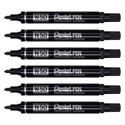 Lot de 6 marqueurs permanents - PENTEL - Pointe ogive 2 mm - Noir