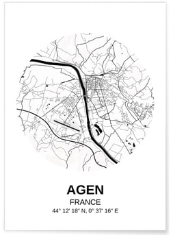 Affiche Carte Agen | A3 : 29,7x42cm