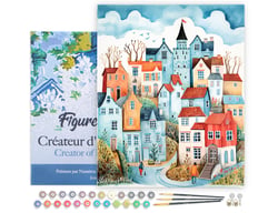 Peinture par Numéro Figured'Art avec Cadre - Village enchanté bleu - Kit de Loisir Créatif DIY Numéro d'Art Complet - 40x50cm toile tendue sur châssis