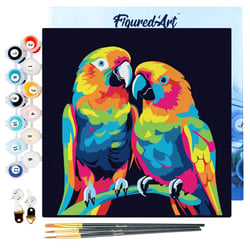 Mini Peinture par Numéro Figured'Art 20x20cm avec cadre Perroquets Abstraits Pop Art - Petit Format