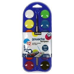 Boîte de 12 pastilles peinture gouache + pinceau
