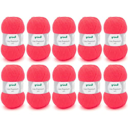 10 pelotes de laine - Corail fluo - 47 - 100% acrylique - 3,5/4,5 mm - Gründl - Lisa Premium