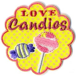 Lot de 3 écussons thermocollants Love Candies 5x5cm