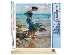 Peinture par Numéro Figured'Art - Les Pieds dans l'Eau - Kit de Loisir Créatif DIY Numéro d'Art Complet - 40x50cm toile roulée + châssis en bois à monter