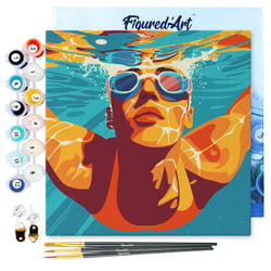 Mini Peinture par Numéros Figured'Art 20x20cm avec cadre Affiche sportive Natation - Petit Format