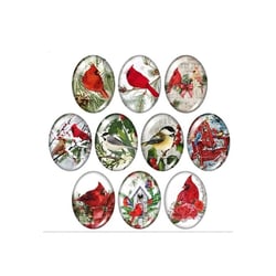 10 cabochons ovale en verre assorties 18 x 25 mm OISEAU HIVER