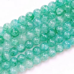 Fil de 97 perles ronde en verre craquelé fabrication bijoux 8 mm VERT