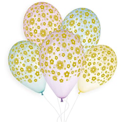 5 Ballons Or Fleurs Ø33cm