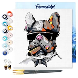 Mini Peinture par Numéro Figured'Art 20x20cm avec cadre Chien au Cigare - Petit Format