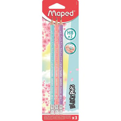 Crayons graphite - HB - Avec embout gomme - Couleurs pastel - Maped